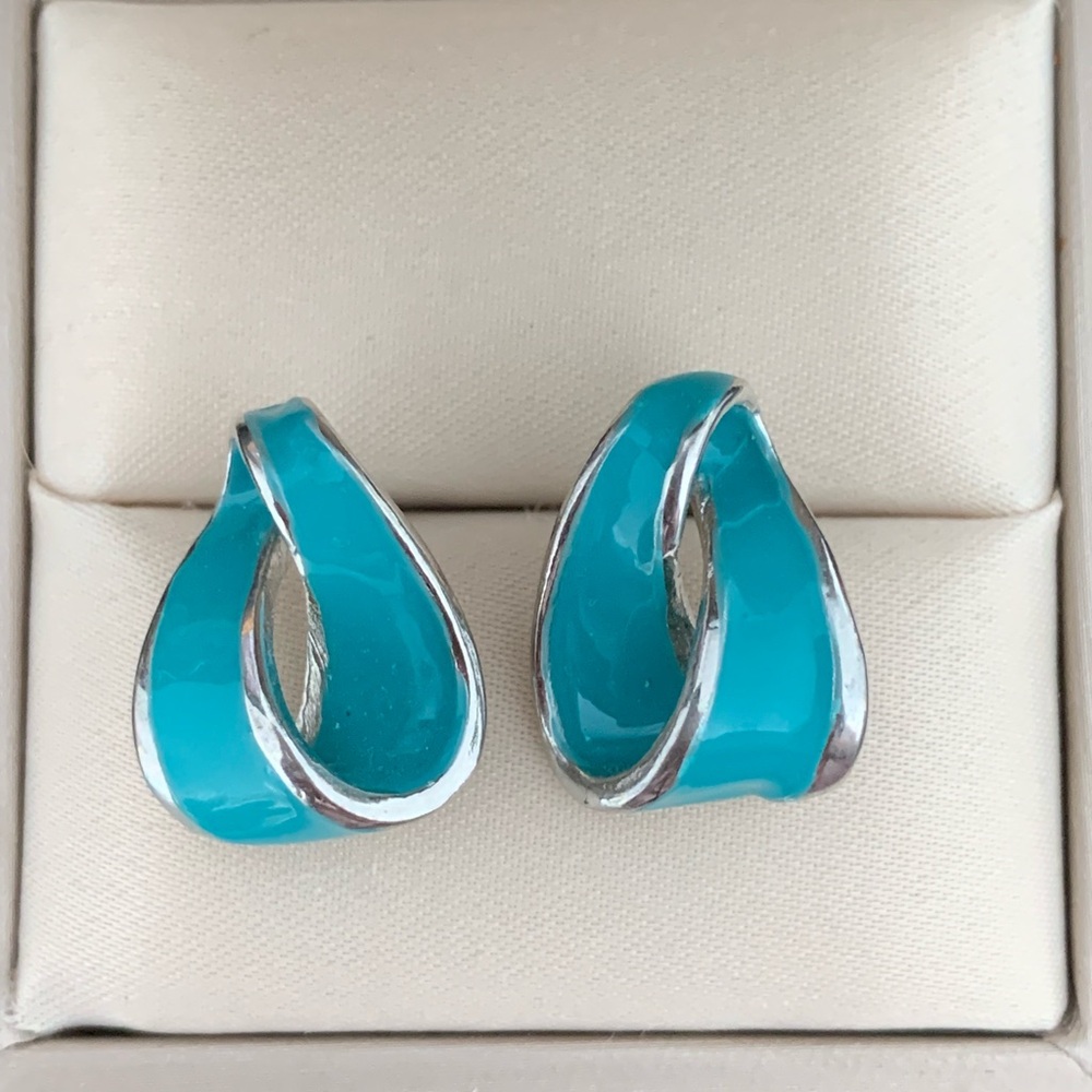 Blue and Silver Tone Geometric Earrings